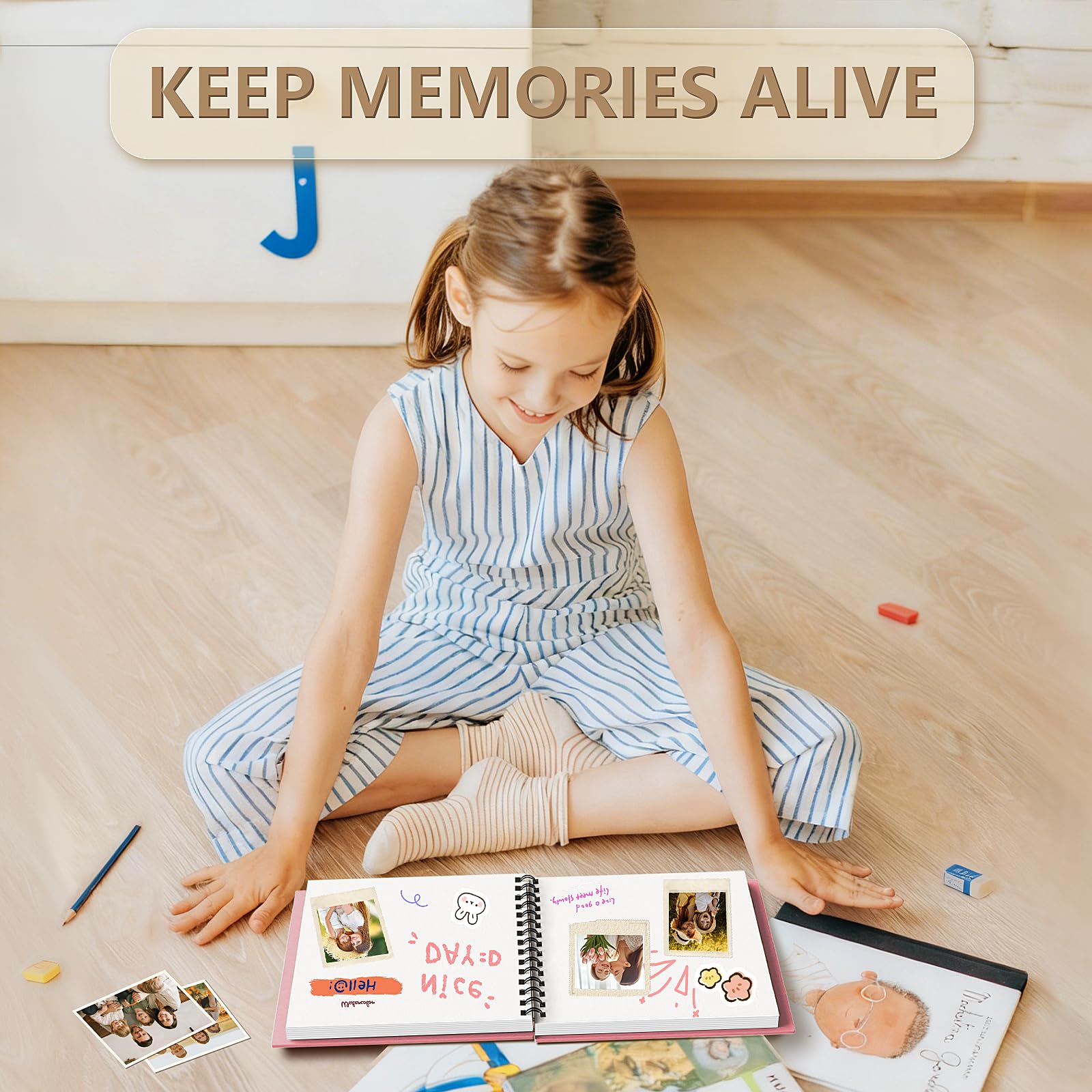 popotop Álbum de fotos de 12 x 12 pulgadas, 60 páginas decorativas de papel kraft para fotos de 4 x 6, 5 x 7, 6 x 8, álbumes de fotos de recuerdo para bodas, bebés, Navidad, escuela, familia