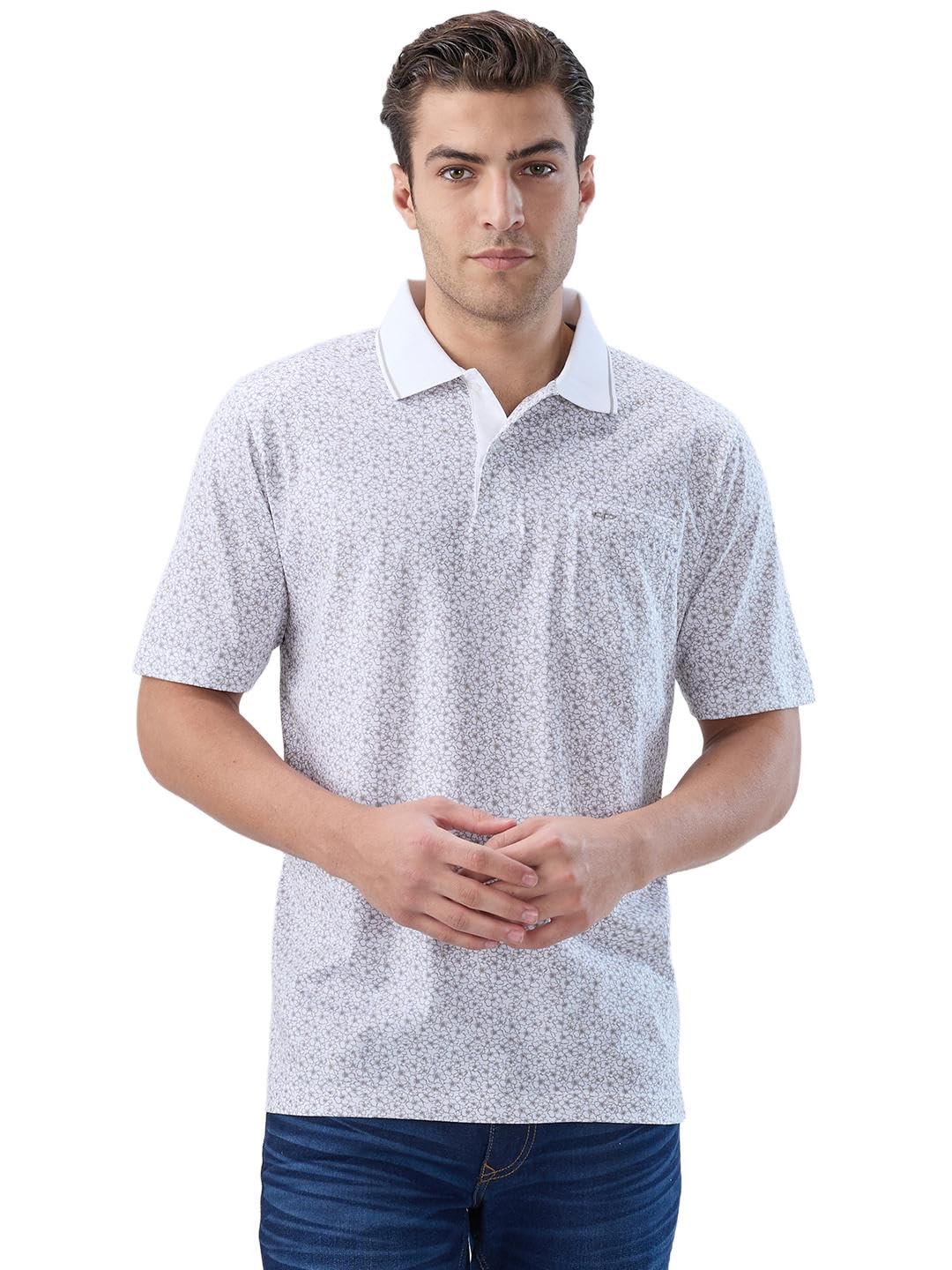 colorplus Men Comfort Fit Print Pattern Pure Cotton Half Sleeve Polo Neck Casual T-Shirt-picture-24