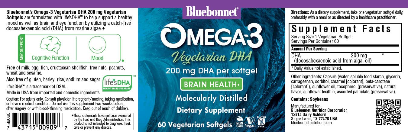 Bluebonnet Natural Omega-3 Vegetarian DHA Vegetarian Softgels, 200 mg, 60 Count ('743715009097) — Amazon image 2