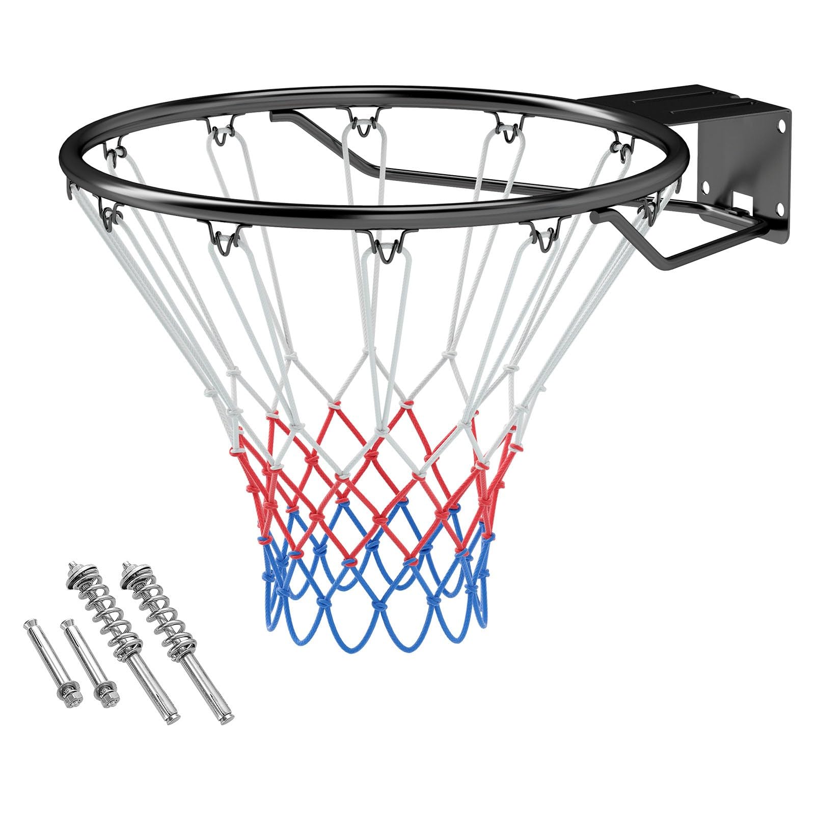 LIFEZEAL Canestro da basket da parete Ø 45 cm, solido anello da basket con supporto a parete e rete, pneumatici da basket in metallo per interni ed esterni