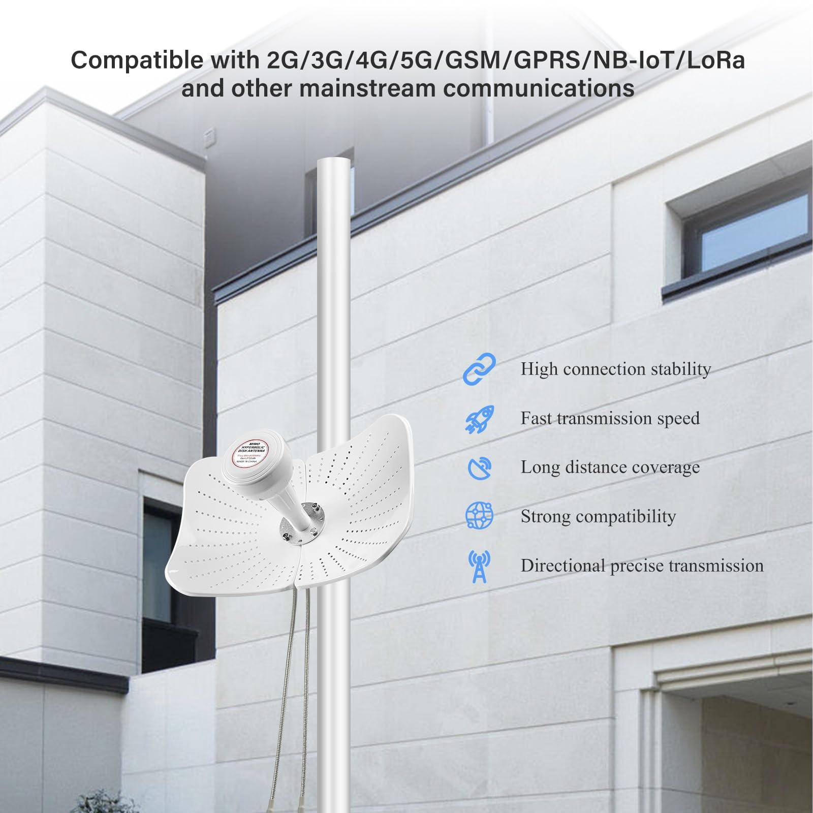 Antenna 5G 4G LTE Esterna Doppia polarizzazione, wifi 600-6000MHz Guadagno fino 22 DBI Compatibile Direzionale Router Antenna MIMO SMA / 2 x TS9 Antenne, Cavo 2x10M