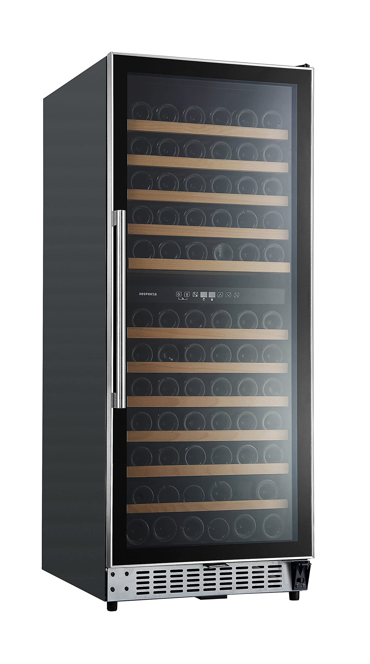 Respekta Weinkühlschrank freistehend für 122 Standardflaschen/Einbaufähig / 320 L Nutzinhalt / 2 Temperaturzonen/Touch Control/LED Leuchte/WechselbarerTüranschlag / 43 dB/WKS 122-19