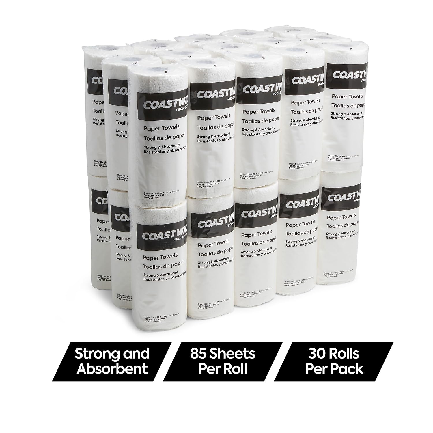 Coastwide Professional Cw21810ct - Rollos de cocina toalla de papel de 2 capas, color blanco, 85 hojas/Rl, 30 Rl/Ct