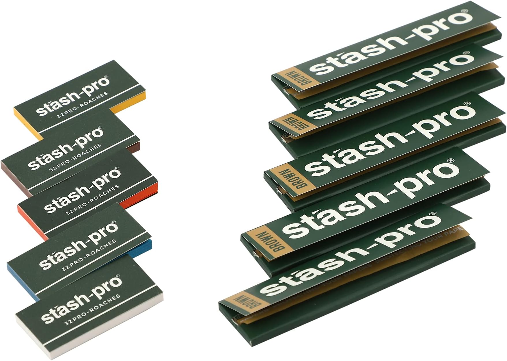 Stash-Pro Combo of 5 Color Roach and 5 King Size 109mm x 45mm Rolling Paper (Standard Brown)