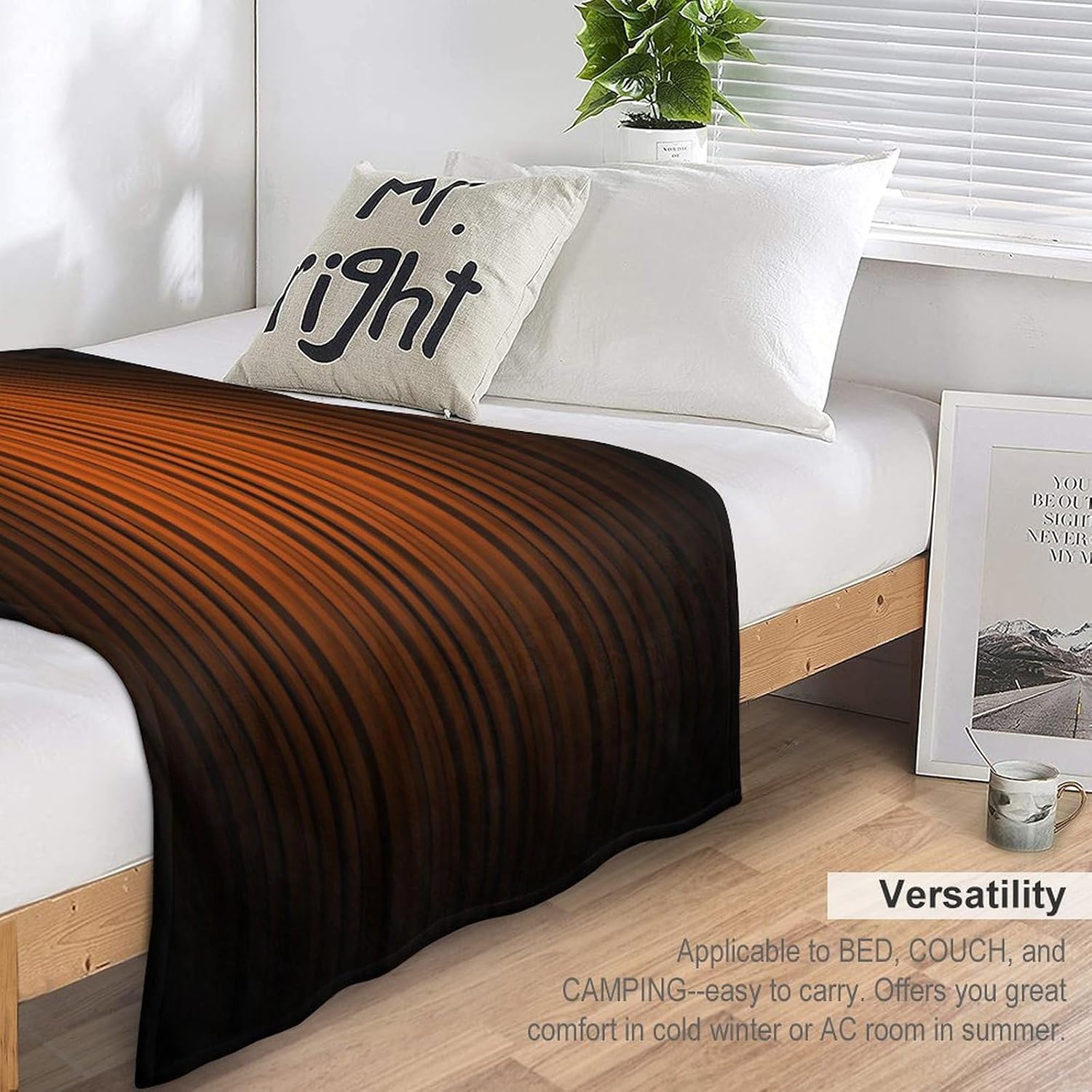 Burnt Orange and Black Throw Blanket Ombre Abstract Striped Art Gradient Modern Blanket for Sofa Bed Couch Chair Or Dorm 30"x40" - Image 7