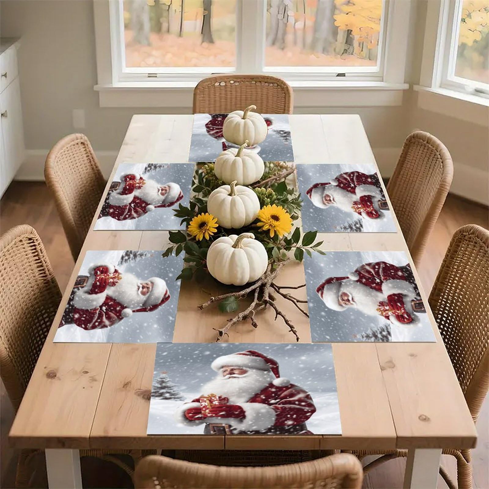 Santa Claus Snow Secenry Placemats Heat-Resistant Washable Place Mats Anti Slip Dining Table Place Mats Wipeable Dining Table Mats Kitchen Decoration Placemats 17.7’’×11.8’’