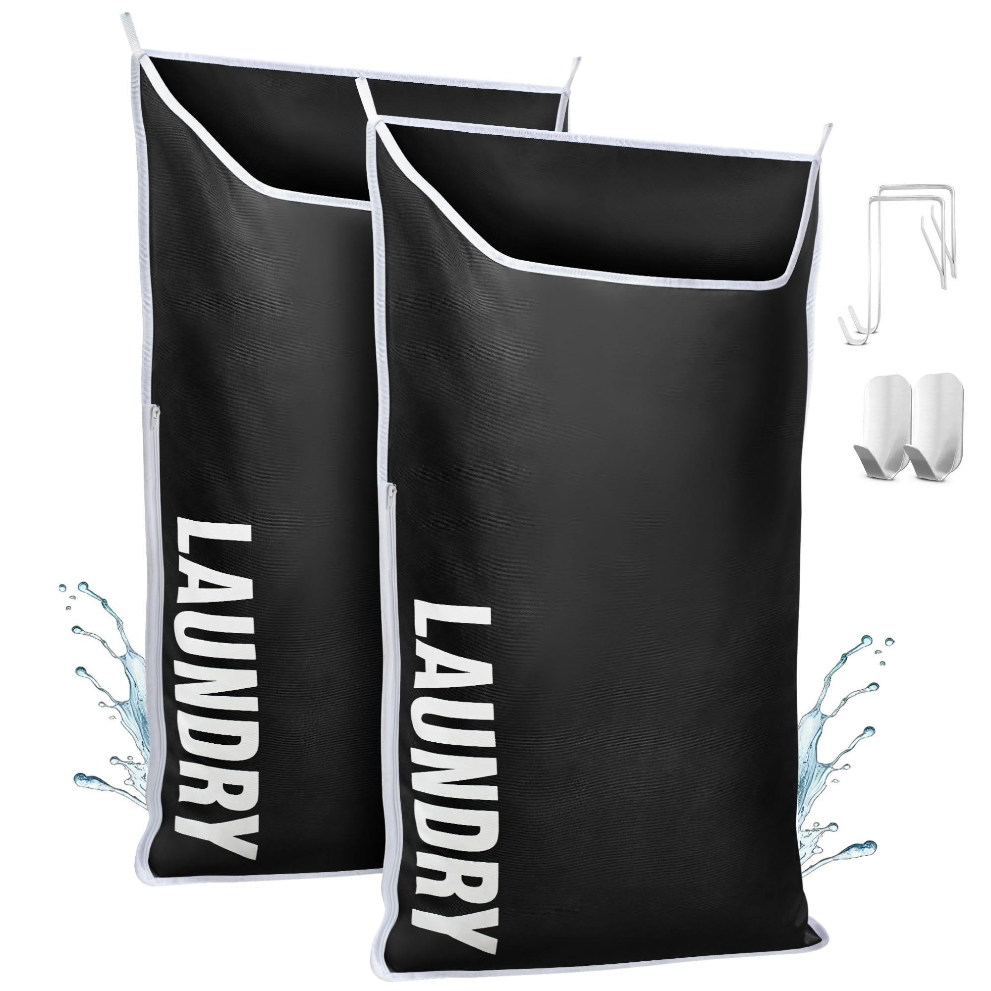 DONAQ Hanging Laundry Hamper Bag – Space Saving over the Door Storage Bags – Behind the Door Hampers for Dirty Clothes – Wall Mounted Basket for Bathroom – Washable Organizer for Small Room Spaces, XL