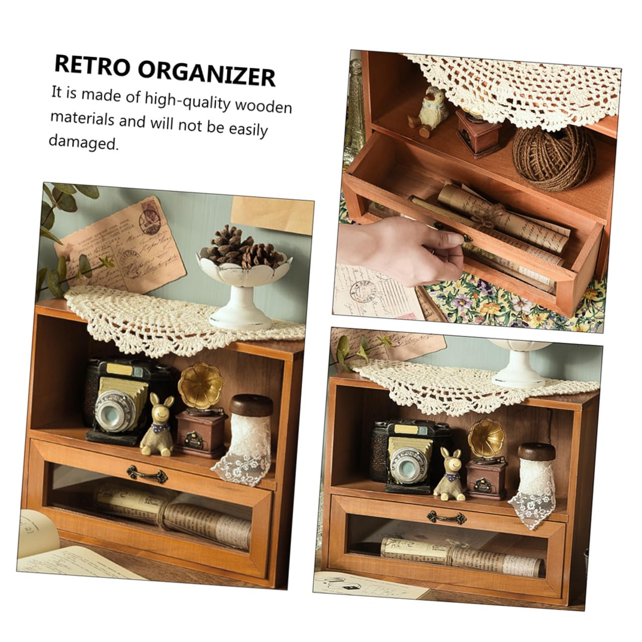 Gatuida Organizador de Cosméticos Material Duradero de Madera con Cajón y Diseño Retro Adecuado para Dormitorios y Accesorios de Maquillaje