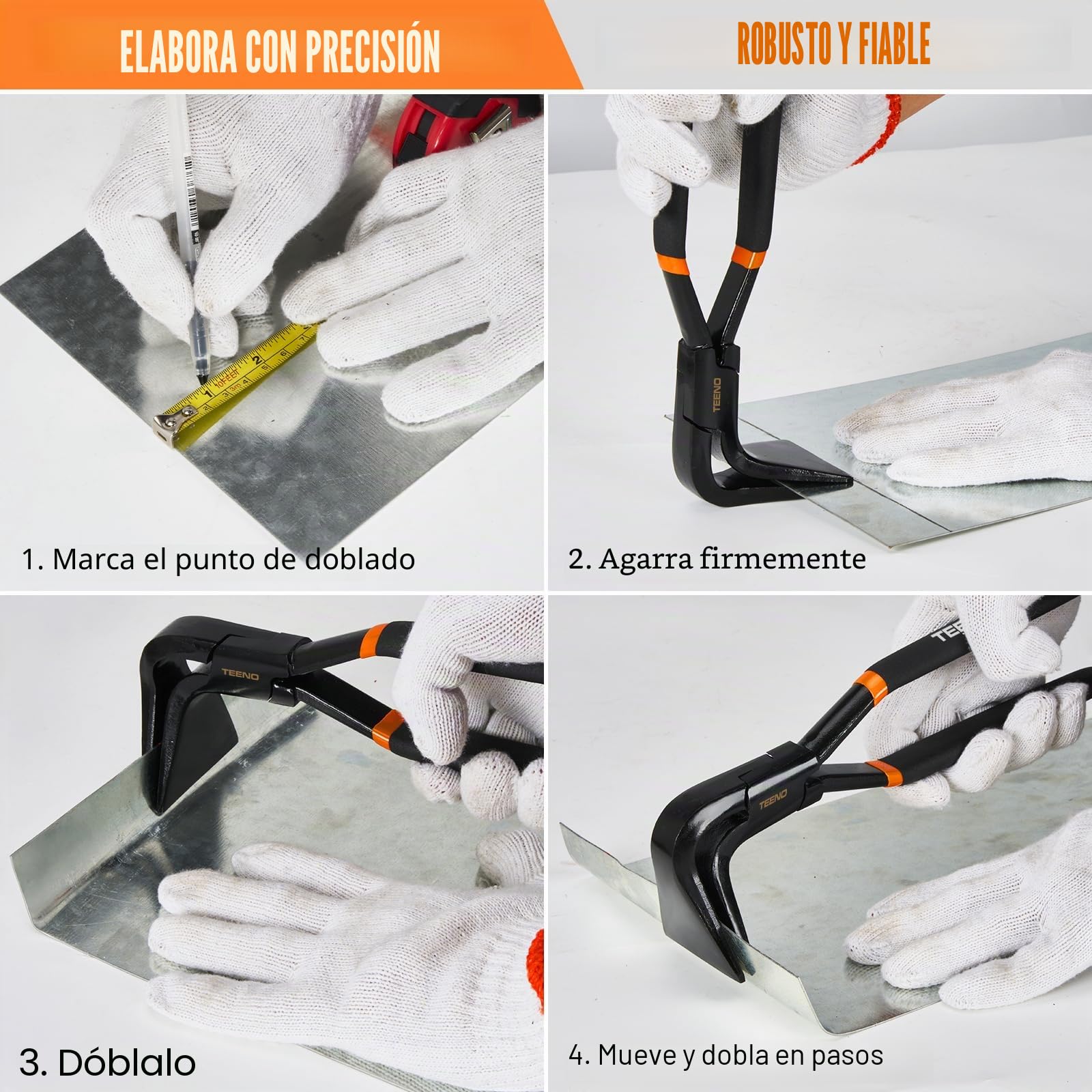 TEENO 3 Piezas Juego de Doblar Chapa 3 Piezas, 0°, 45° Y 90°, 60 Mm de Ancho, Acero Al Carbono Pulido Negro, Alicates Plegables con un par de Guantes, Adecuado Para Bricolaje
