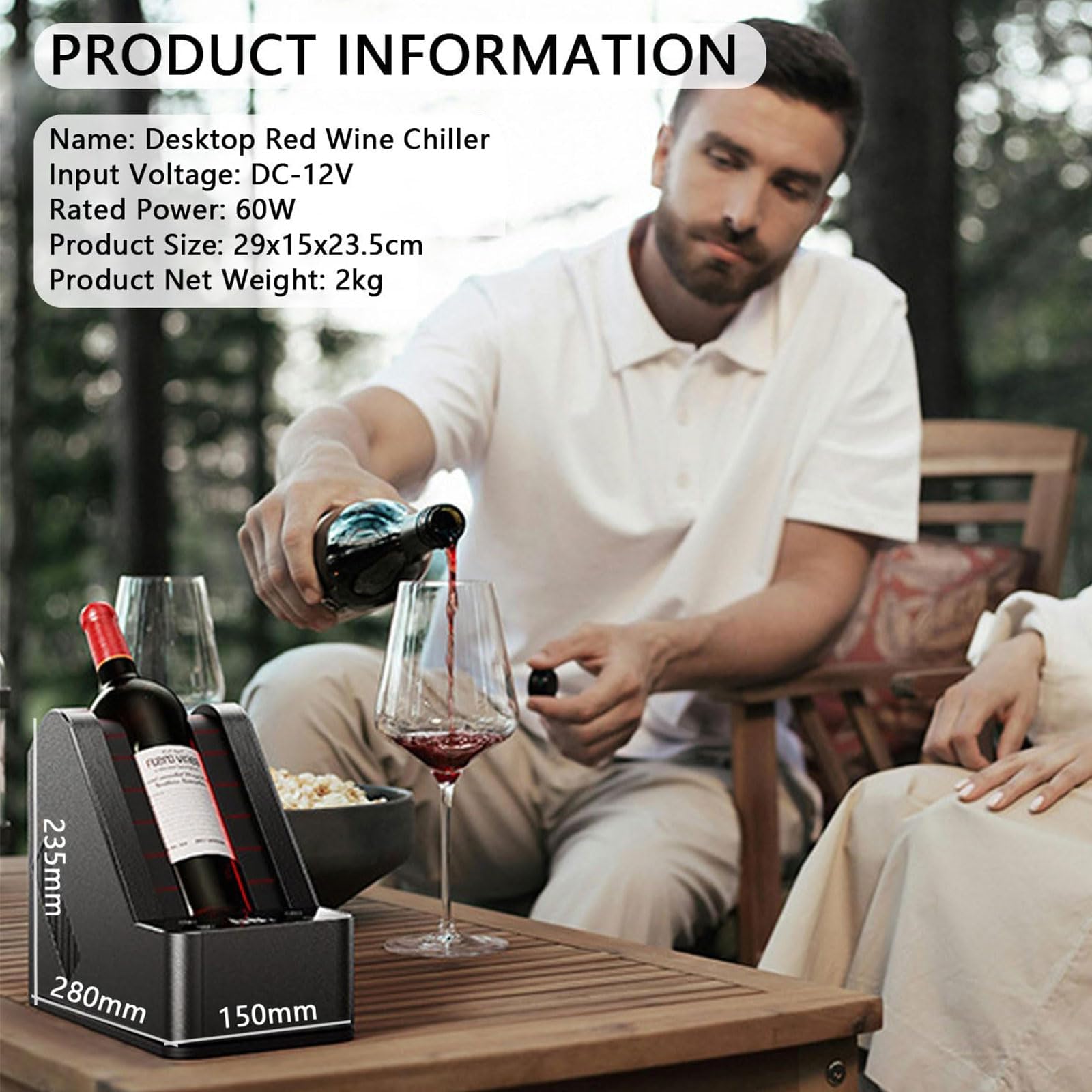 Enfriador de vino eléctrico, enfriador de botella individual de 750 ml, control de 5-20 °C, compartimento de 96 mm, pantalla LCD y refrigeración semiconductora sin hielo para vino tinto, blanco