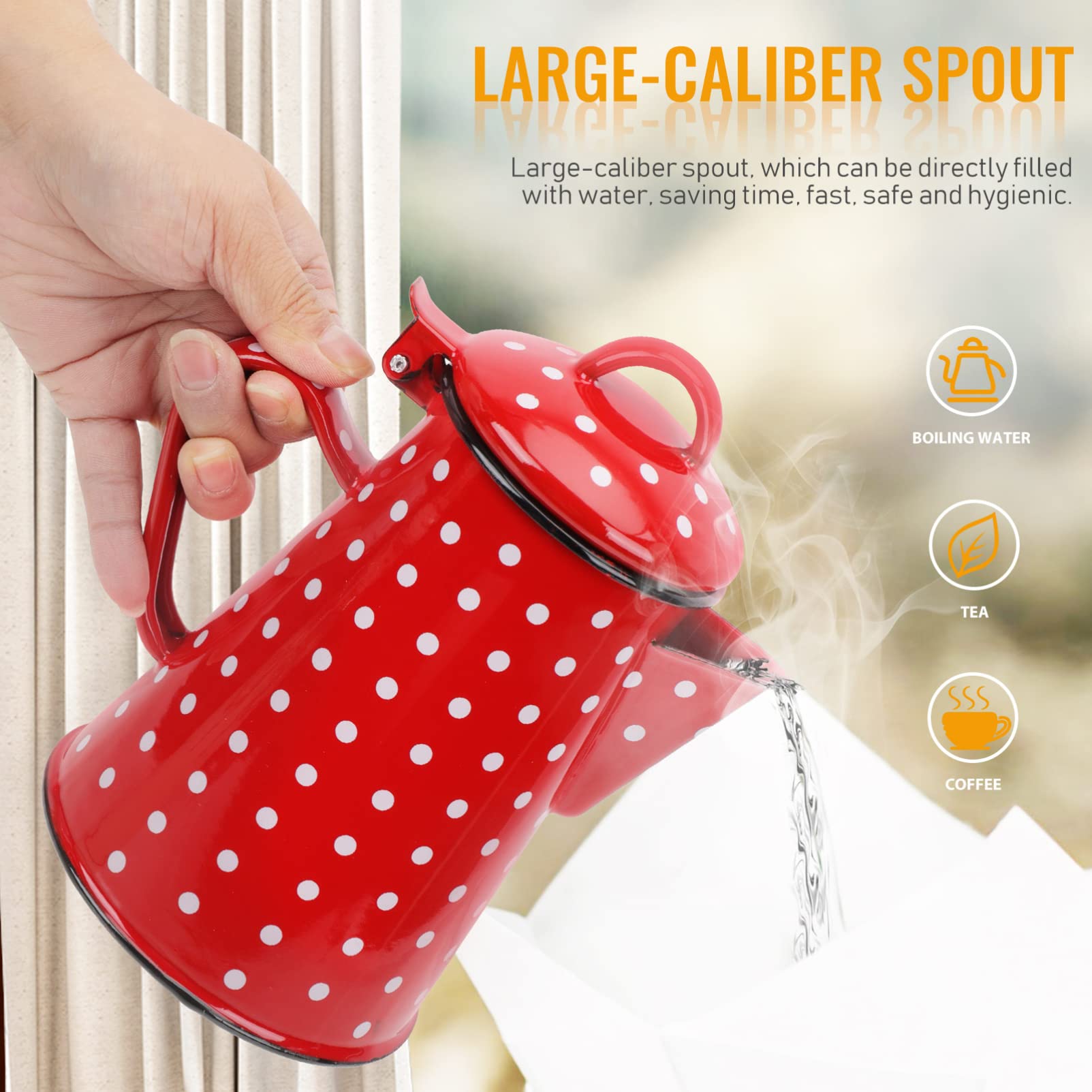 Botella de agua de acero inoxidable esmaltada para cafetera, esmaltada: hervidor de café esmaltado para camping, hervidor de agua caliente, tetera para estufa, fogata, 0. Hervidor de camping de 8 L