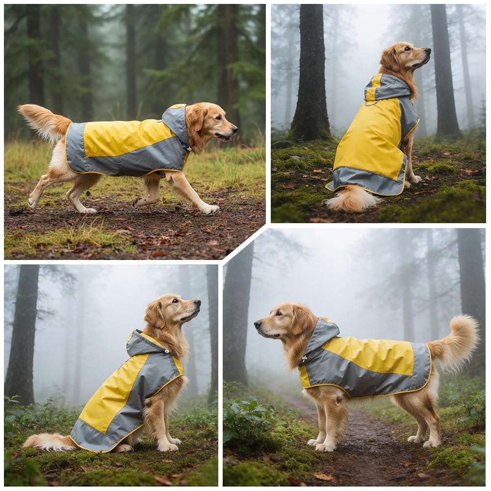 AOOWU Imperméable Chien, imperméable pour Chien étanche avec Bandes réfléchissantes, Manteau de Pluie imperméable pour Chien, Veste de Pluie réglable pour Chiens de Petite, Moyenne et Grande Taille