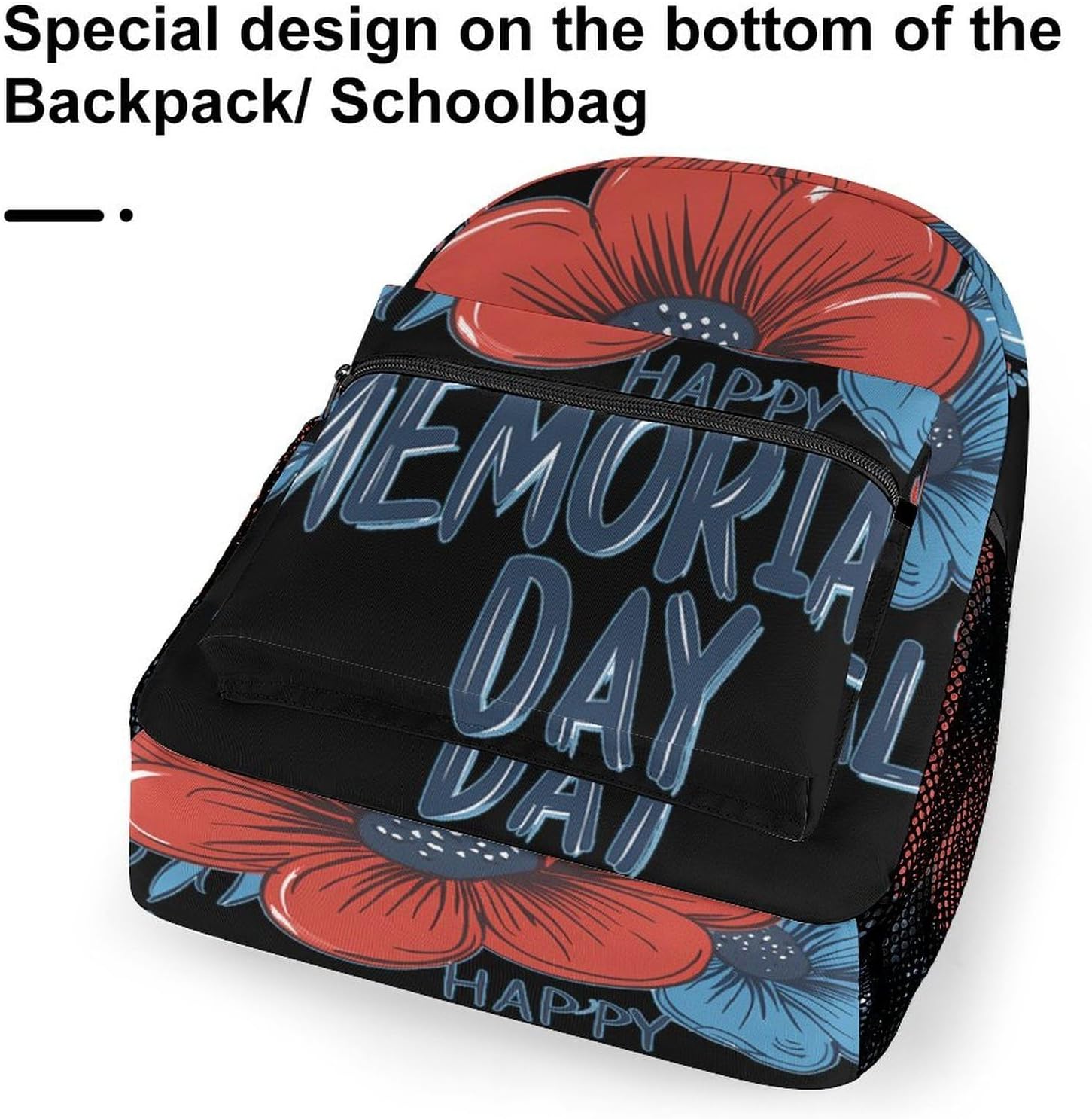 Memorial Day Red Blue Flower Unisex Backpack Casual Daypacks Lightweight Shoulders Bag for Camping Hiking Travel