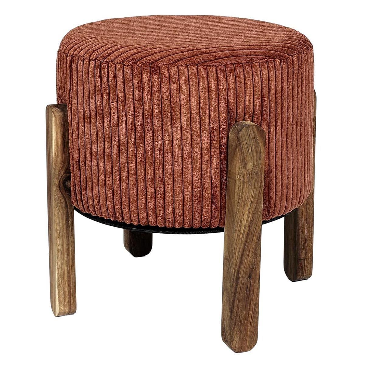 Scott Tabouret Côtelé Rond 35cm Terracotta