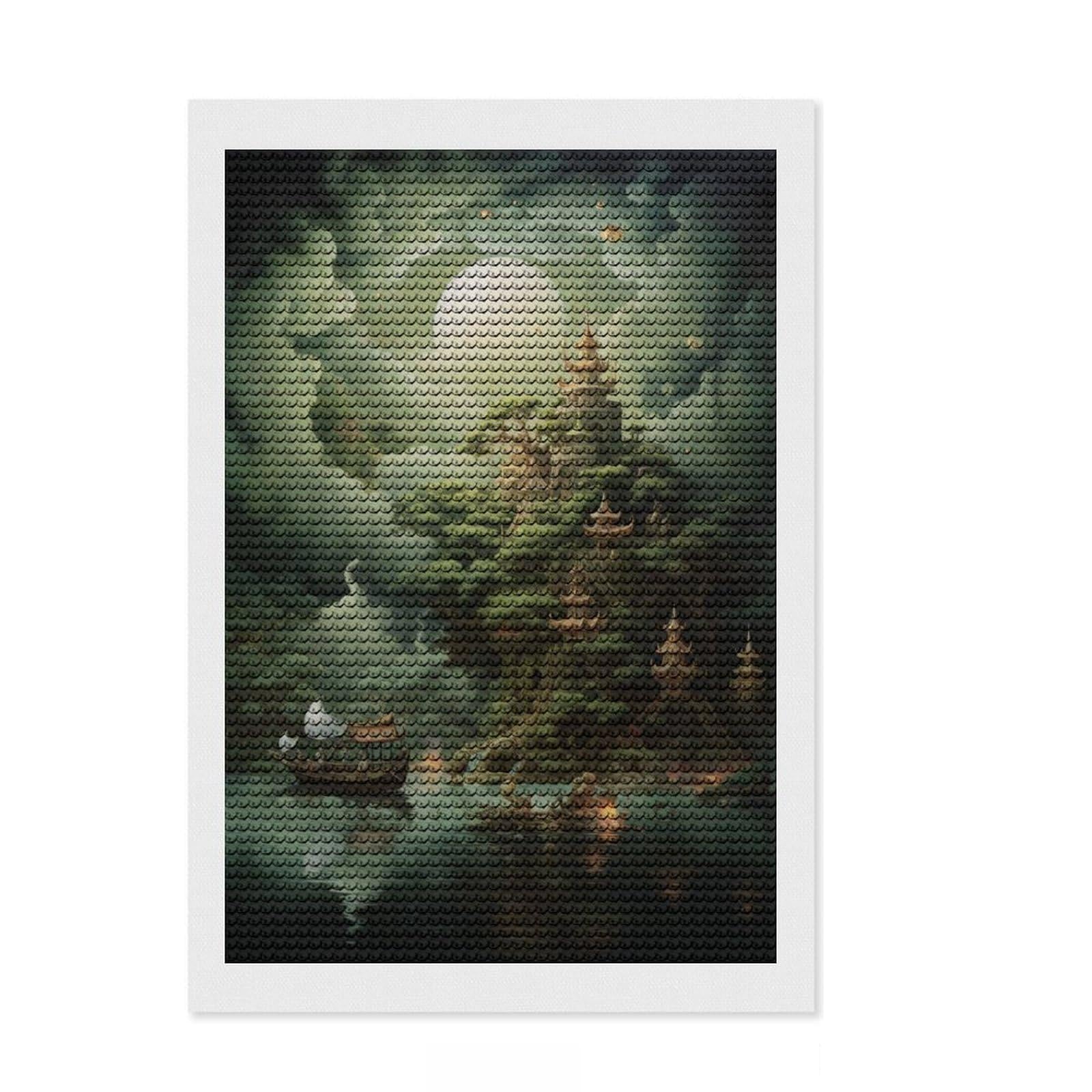 Junmoney Fantasy Landscape 35 Diamond Style Art Kit 8"x12", Boho Decor, Gift Idea, Farmhouse Decor, Winter Craft, Artistic Hobby