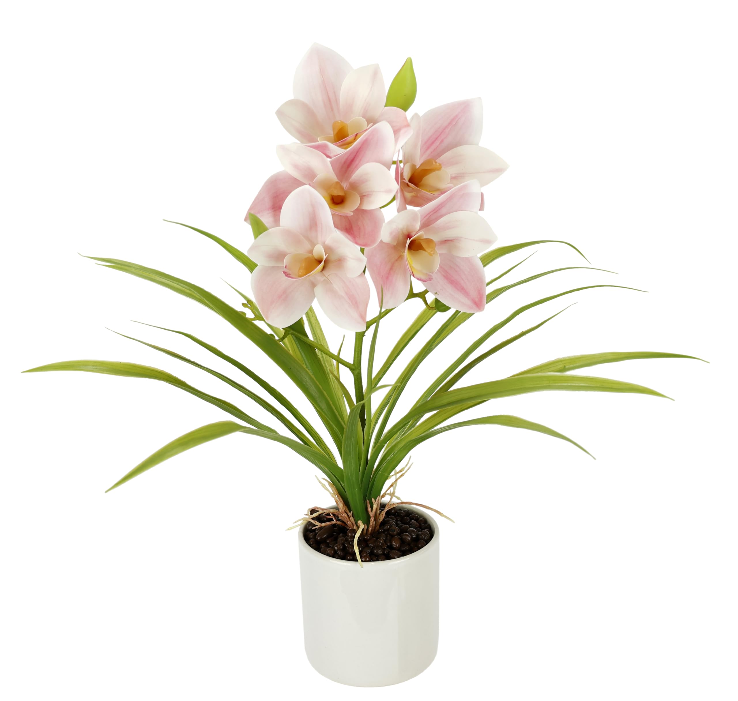 Orchidée artificielle en pot rose 40cm, fleur en soie toucher réel Phalaenopsis