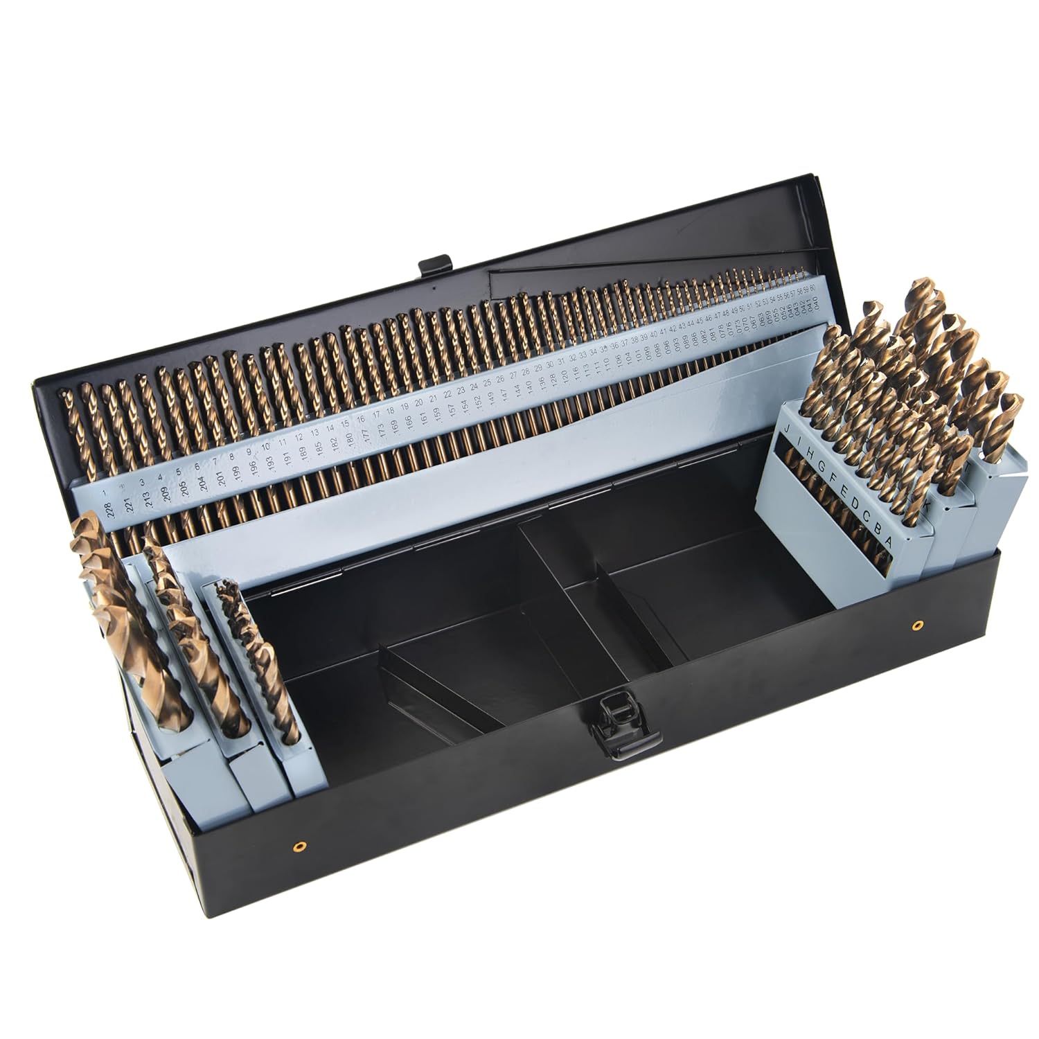 KENDO 29PC Drill Bit Set, 1/16"-1/2" Size 135° Tip HSS with Black and Gold Finish with Storage Case, Twist Jobber Length Drill Bit Kit for Cast Iron, Hardened Metal, Stainless Steel, Plastic and Wood