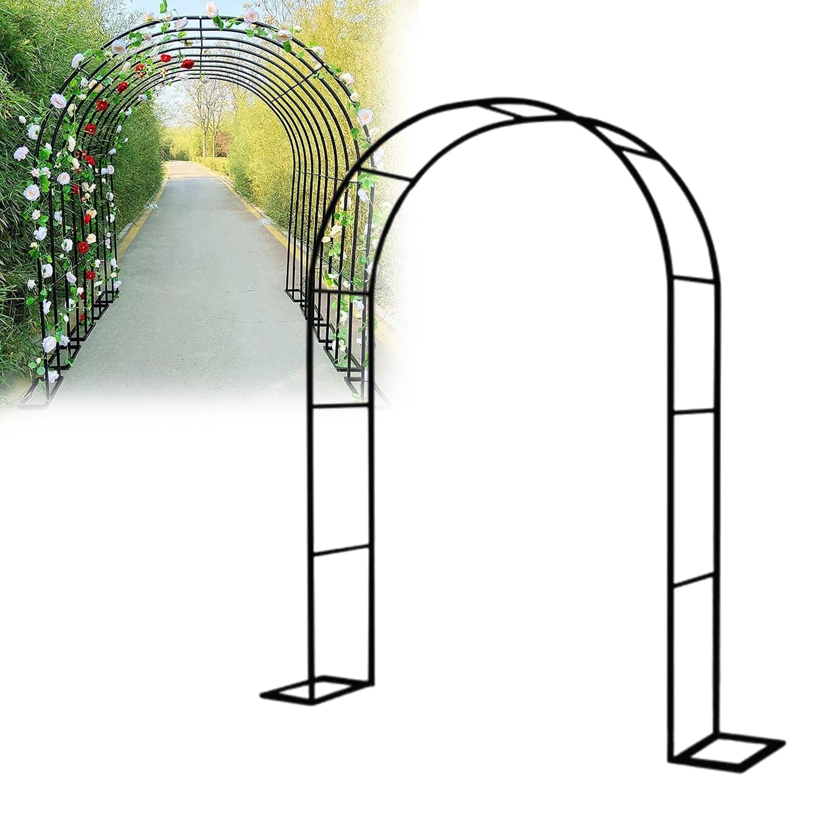 Rosenbogen Aus Metall, Wetterfest Starke Röhren Gartenbogen, Romantischer Hochzeitsbogen Für Den Innen- Und Außenbereich Mit Sockel, Gartenlaube Für Verschiedene Kletterpflanzendekoration(Black,2.8x2. : Patio, Césped y Jardín