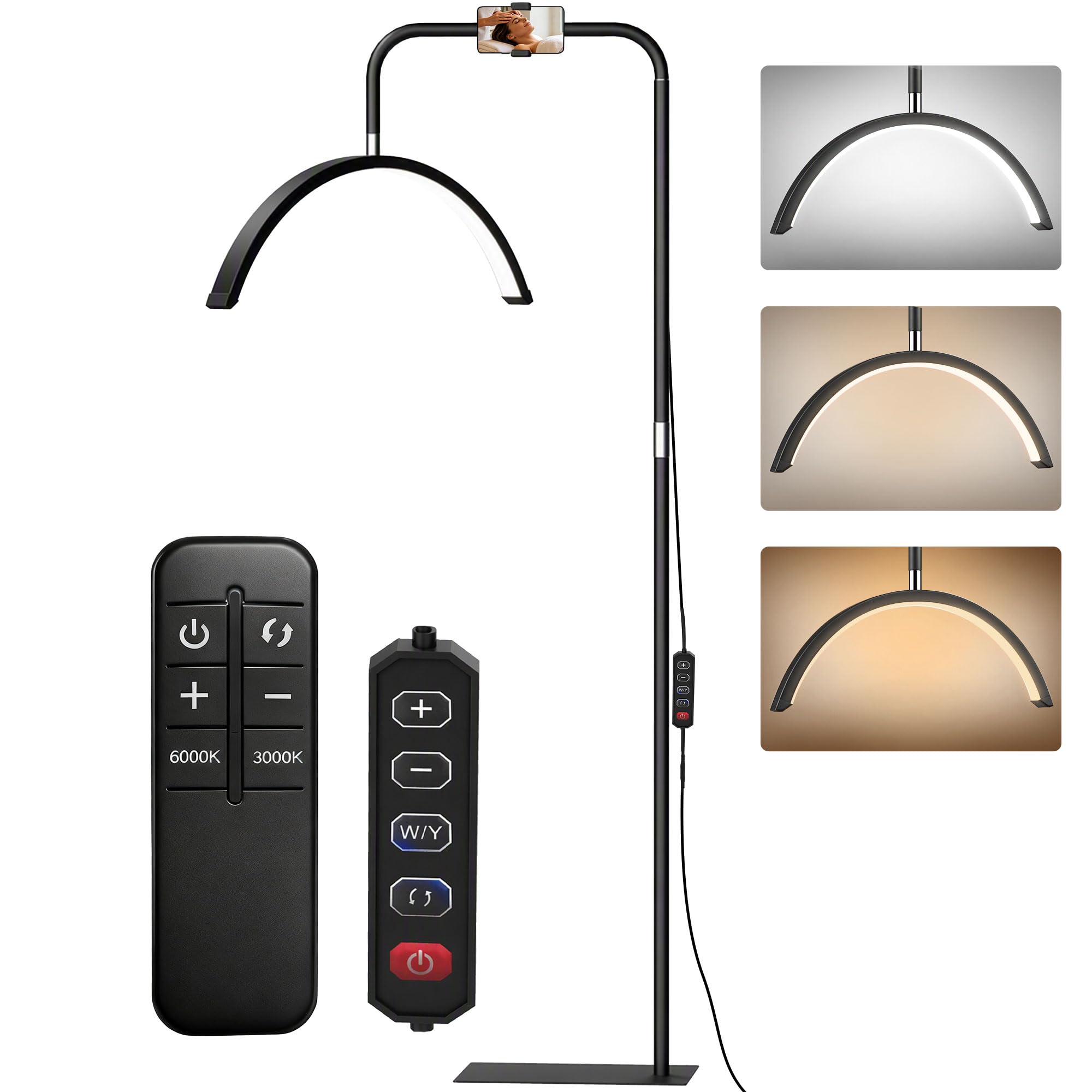 HOMCOM Lampadaire LED Demi-Lune Rotative 350° Dimmable 36 W 4150LM Noir
