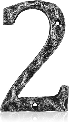 Números de casa de 5.5 pulgadas, número único de dirección de metal de hierro fundido para puerta exterior o delantera, acabado plateado antiguo