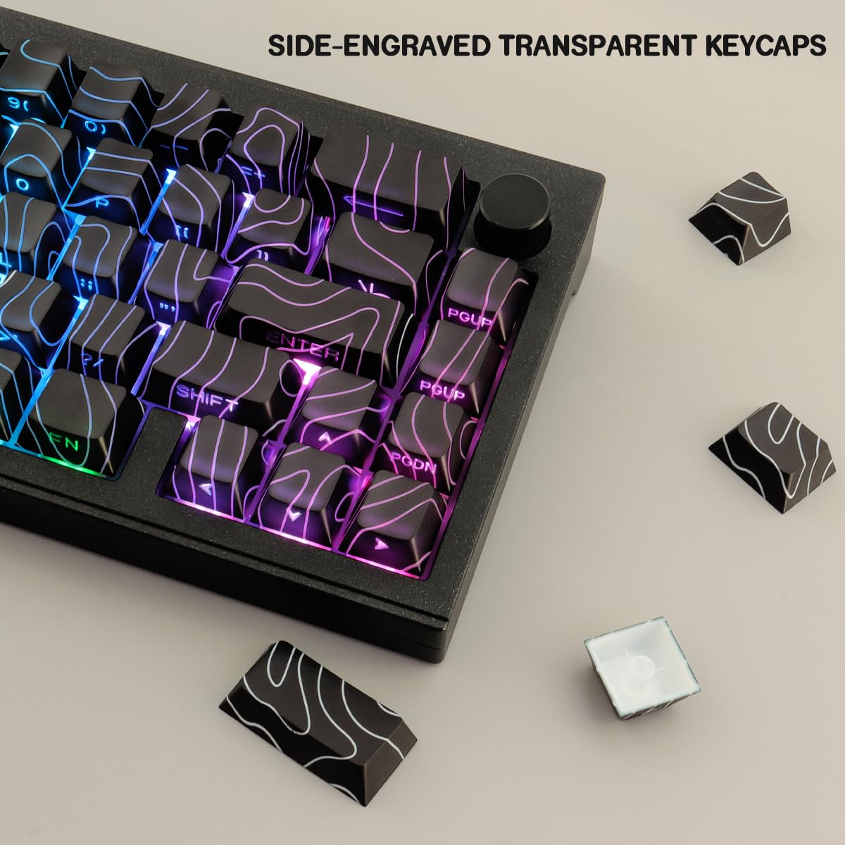 JakeTsai Copritasti PBT, 128 tasti incisi laterali trasparenti Keycap Set Cherry Profile Backlit Keycaps per Cherry MX Switch ASIN/ISO Layout Tastiera meccanica