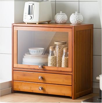 Bread Box for Kitchen Countertop, Bamboo Bread Storage Container with Drawer, Large Bread Bin with Window, Corner Bread Box for Kitchen Countertop,Natural,5252cm/2020in