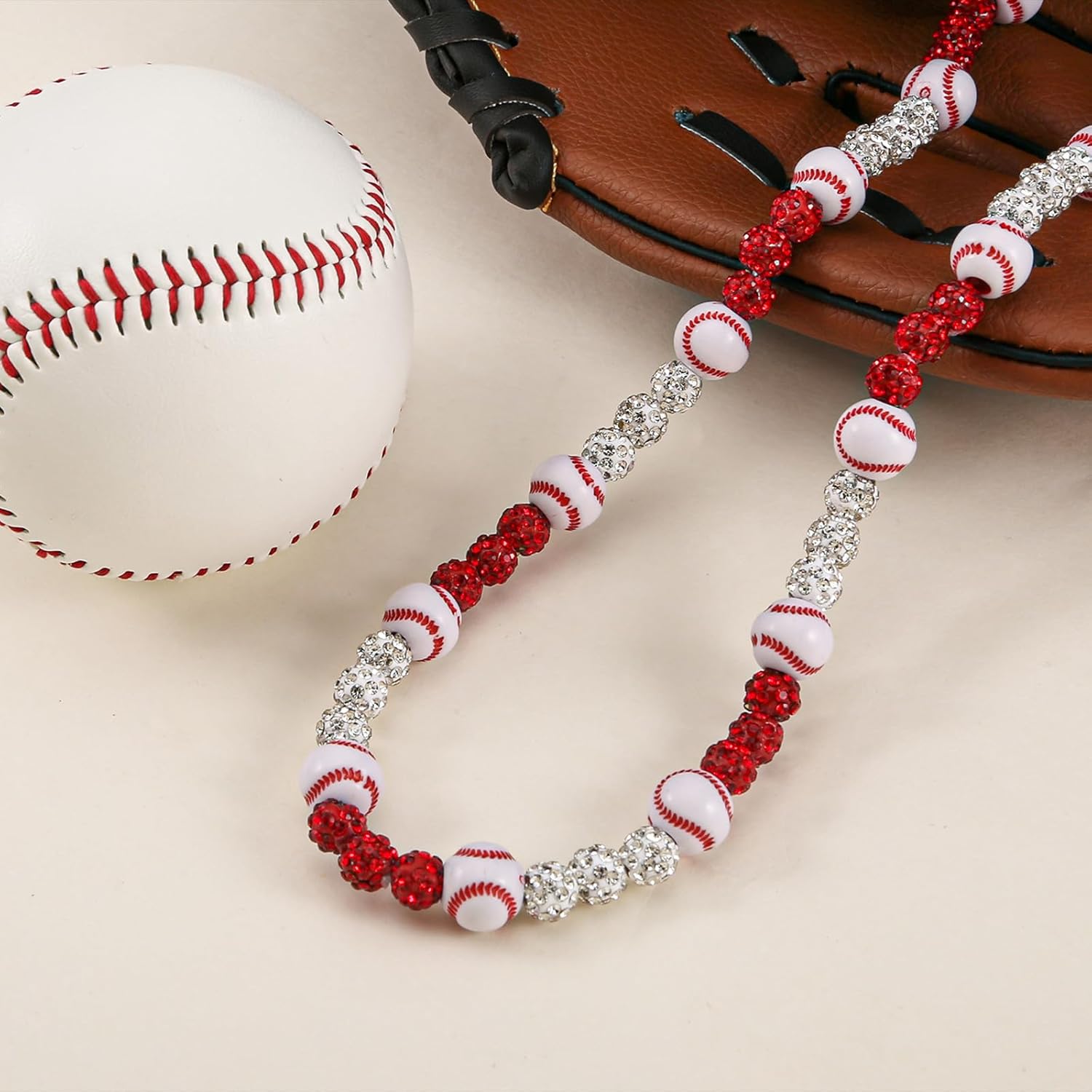 6 Pcs Bling Baseball Beaded Necklace Ice Collection Baseball Necklace Gifts for Baseball Team Lovers Fans