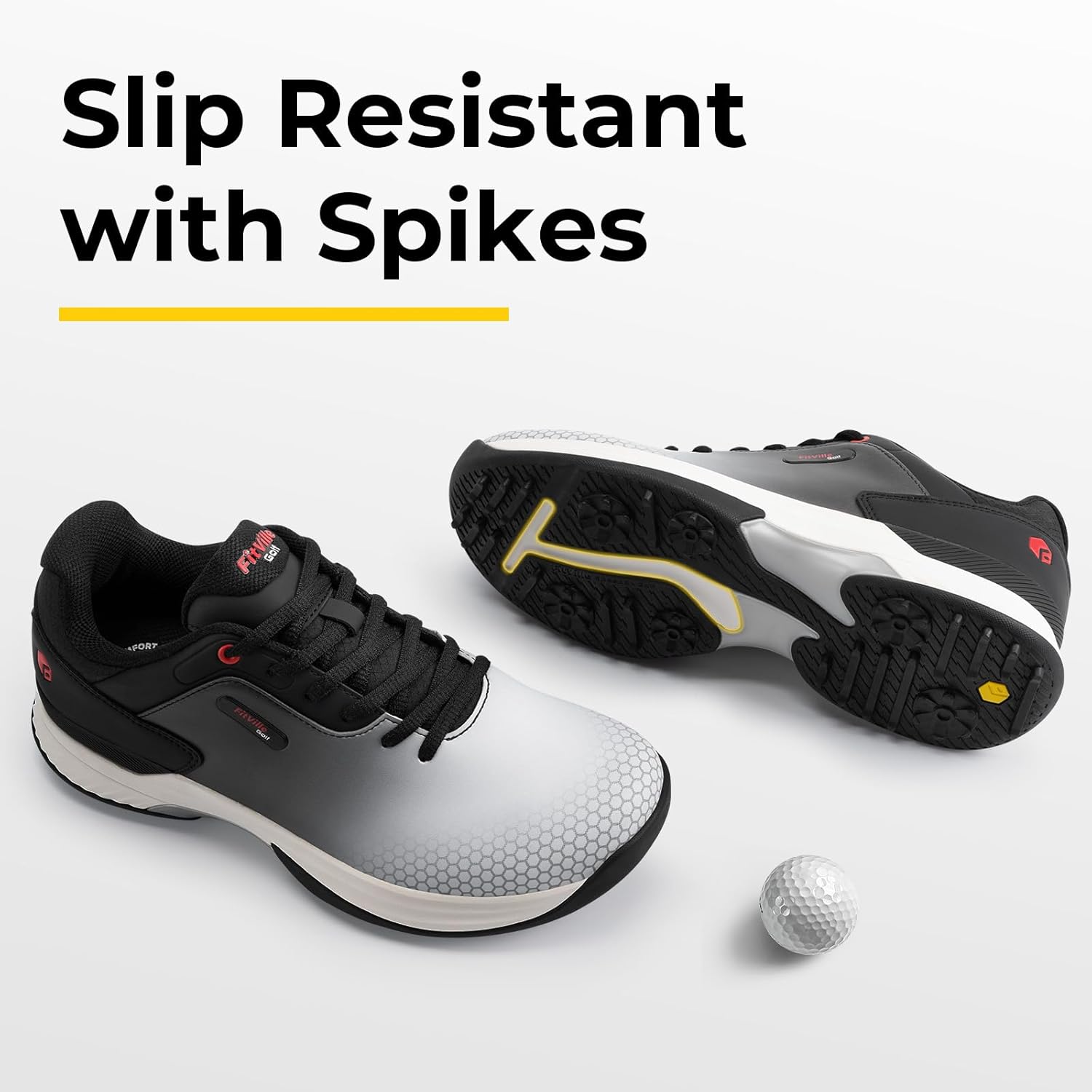 FitVille Wide & Extra Wide Mens Golf Shoes Professional Outdoor Waterproof Spiked Golf Shoes for Men - Image 2