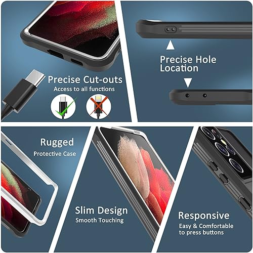 Miniatura 5 de ExoGuard Funda para Samsung Galaxy S21 Ultra, doble capa de protección de cuerpo completo, carcasa trasera transparente para Samsung S21 Ultra 5G,