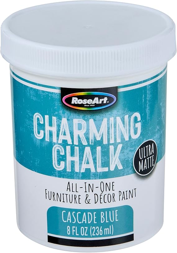 Charming Chalk All-In-One Furniture & Decor Paint - 8oz Cascade Blue, Ultra Matte Chalk Finish Paint, Ideal For All Techniques Including Distressing, No Prep Needed, Made In USA