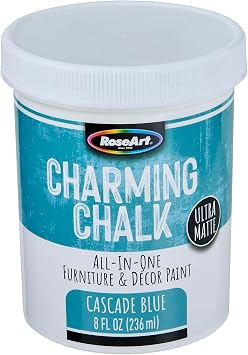 Charming Chalk All-In-One Furniture & Decor Paint - 8oz Cascade Blue, Ultra Matte Chalk Finish Paint, Ideal For All Techniques Including Distressing, No Prep Needed, Made In USA