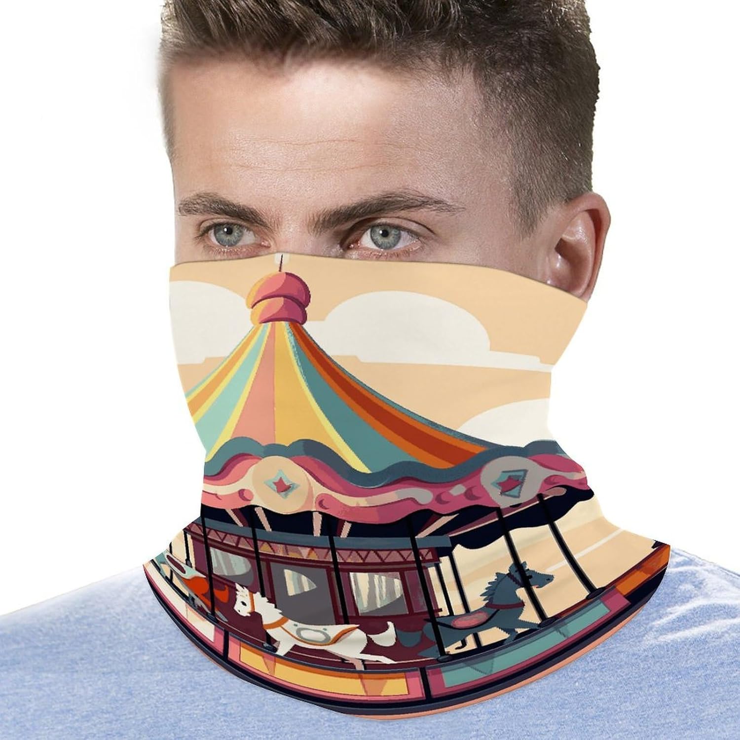 Carousel Neck Gaiter Face Cover Scarf Multipurpose Sunscreen Breathable Bandana Head Scarfs Soft Sun & Wind-proof Face Mask Gator Scarf for Adult Outdoor