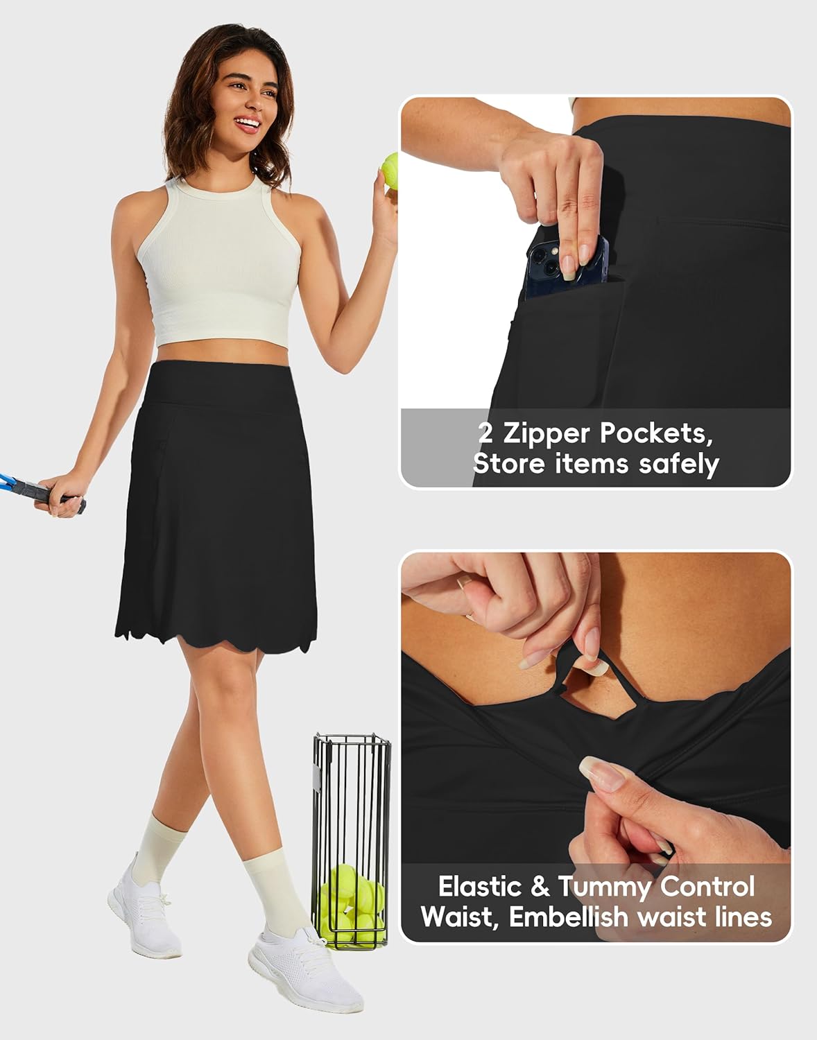 M MOTEEPI 20" Scalloped Hem Golf Skirts for Women with Zipper Pockets Womens Skort Tummy Control - Image 3