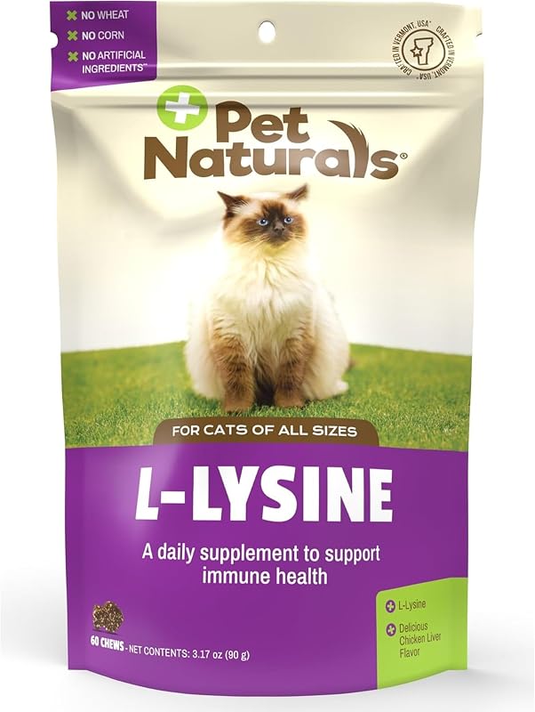 Pet Naturals L-Lisina para Gatos, Petisco Macio com Sabor de Frango, 60 Unidades