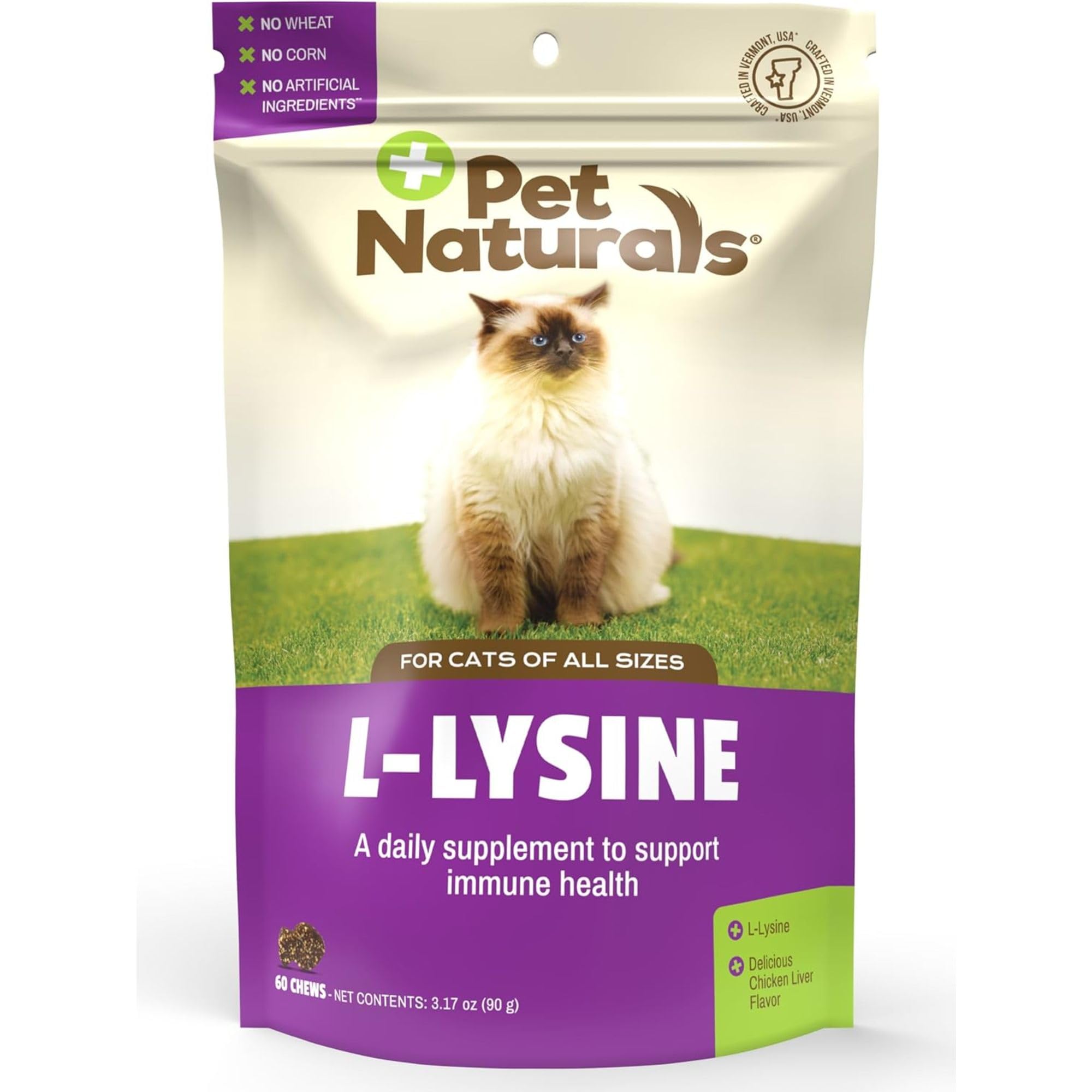Pet Naturals of Vermont L-Lisina – Chucherías para Gatos, inmune y respiratorio Apoyo Suplemento, 60 Bite tamaño – Chucherías (3.17 oz)