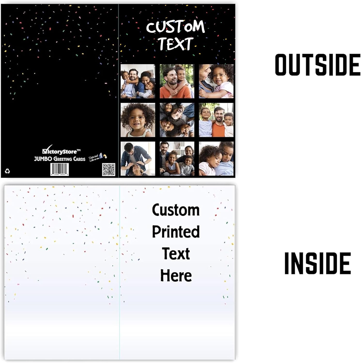 VictoryStore Jumbo Personalized Photo Card Custom Text & 9 Photo Collage, Oversized Greeting Card Customizable Birthday, Anniversary, Graduation, Retirement, or Special Occasion Gift (3-Foot Card)