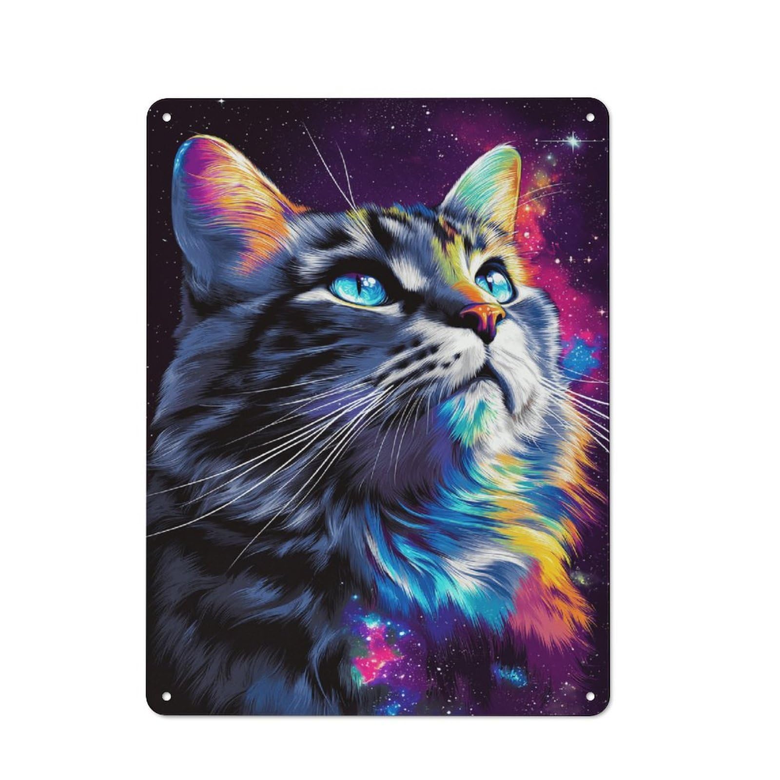 Junmoney Galactic Cat Portrait -1 Metal Wall Sign 40X30cm, Retro Decor For Home Bar Wall, For Metal Sign Collectors, For Garage And Workshop Walls