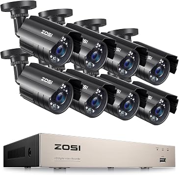 ZOSI 8CH 5MP Lite Security Camera System with AI Human Vehicle Detection, H.265 8 Channel CCTV DVR and 8 x 1080p 1920TVL Surv
