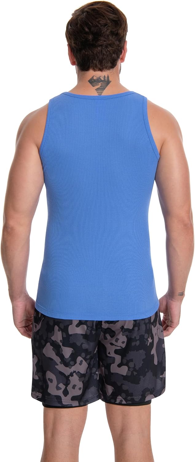 Nutria Mens Cotton Ribbed Tank Tops 3 Pack Sleeveless Casual Classic T Shirts Crew Neck Summer Tees Multicolor U24A