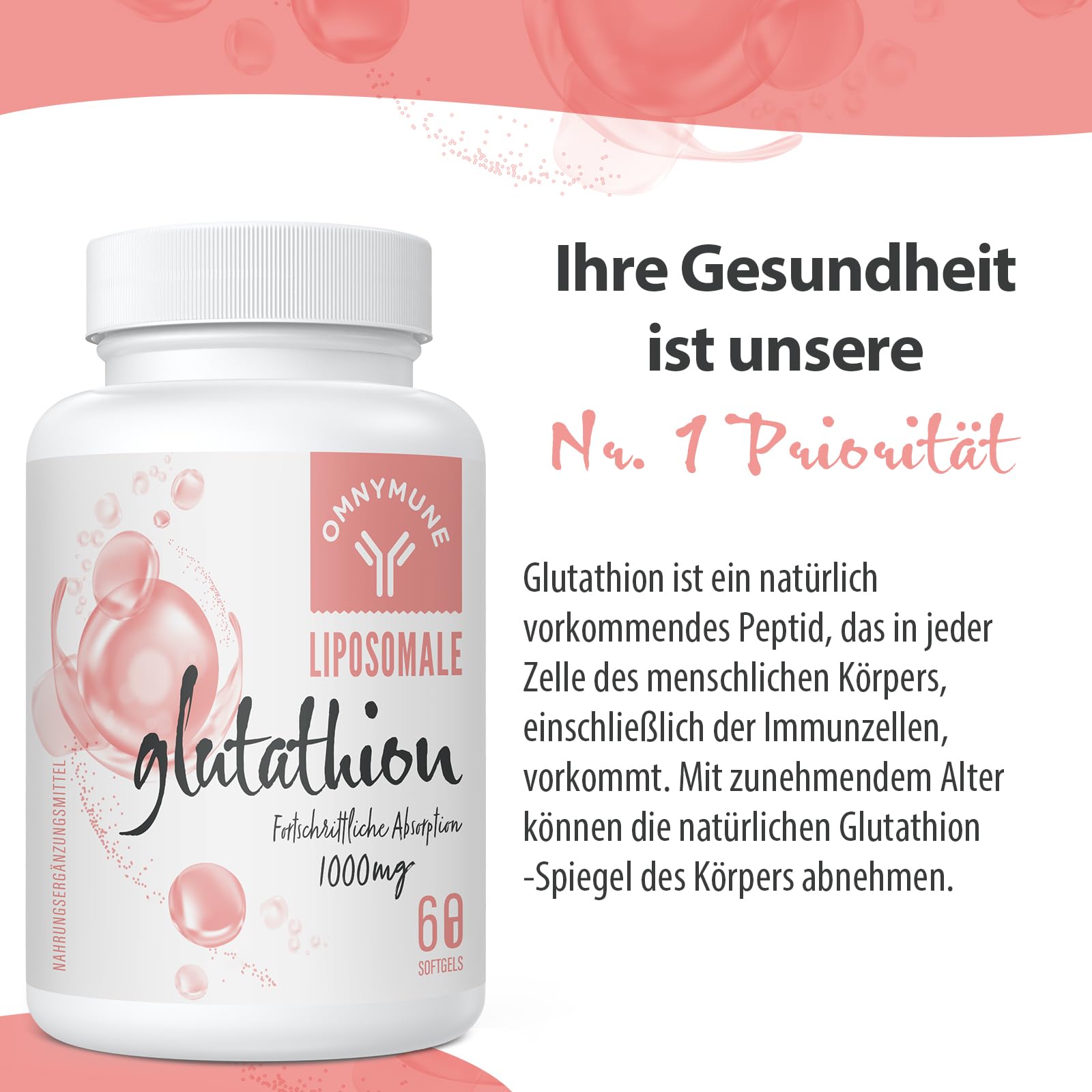 glutathion wirkung abnehmen Liposomales Glutathion 1000 mg pro Portion – Reduziertes L-Glutathion mit  Vitamin C & Hyaluronsäure, Glutenfrei, Gentechnikfrei, 60 Kapseln :