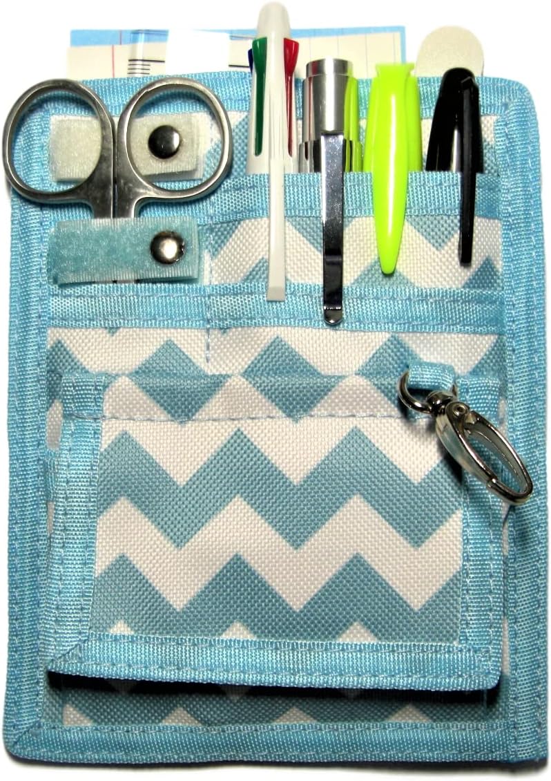 6 Piece Protective Lab Coat Pocket Organizer Kit has Popular Sky Blue Chevron Pattern You’re Sure to Love – Perfect Gift For Nurses, Students & You!