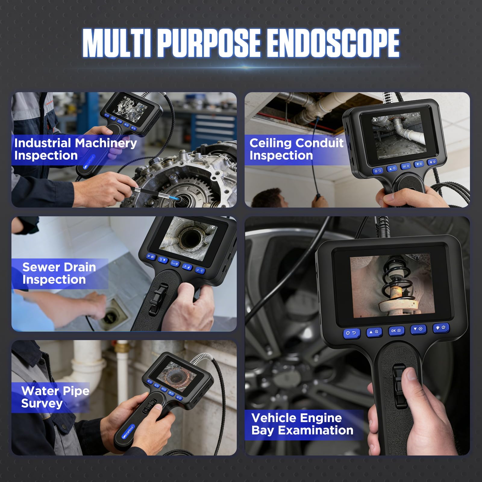 Caméra endoscopique IP67 0,24 pouce 6,25 mm sonde articulée double face borescope orientable flexible inspection mécanique avion moteur voiture N100
