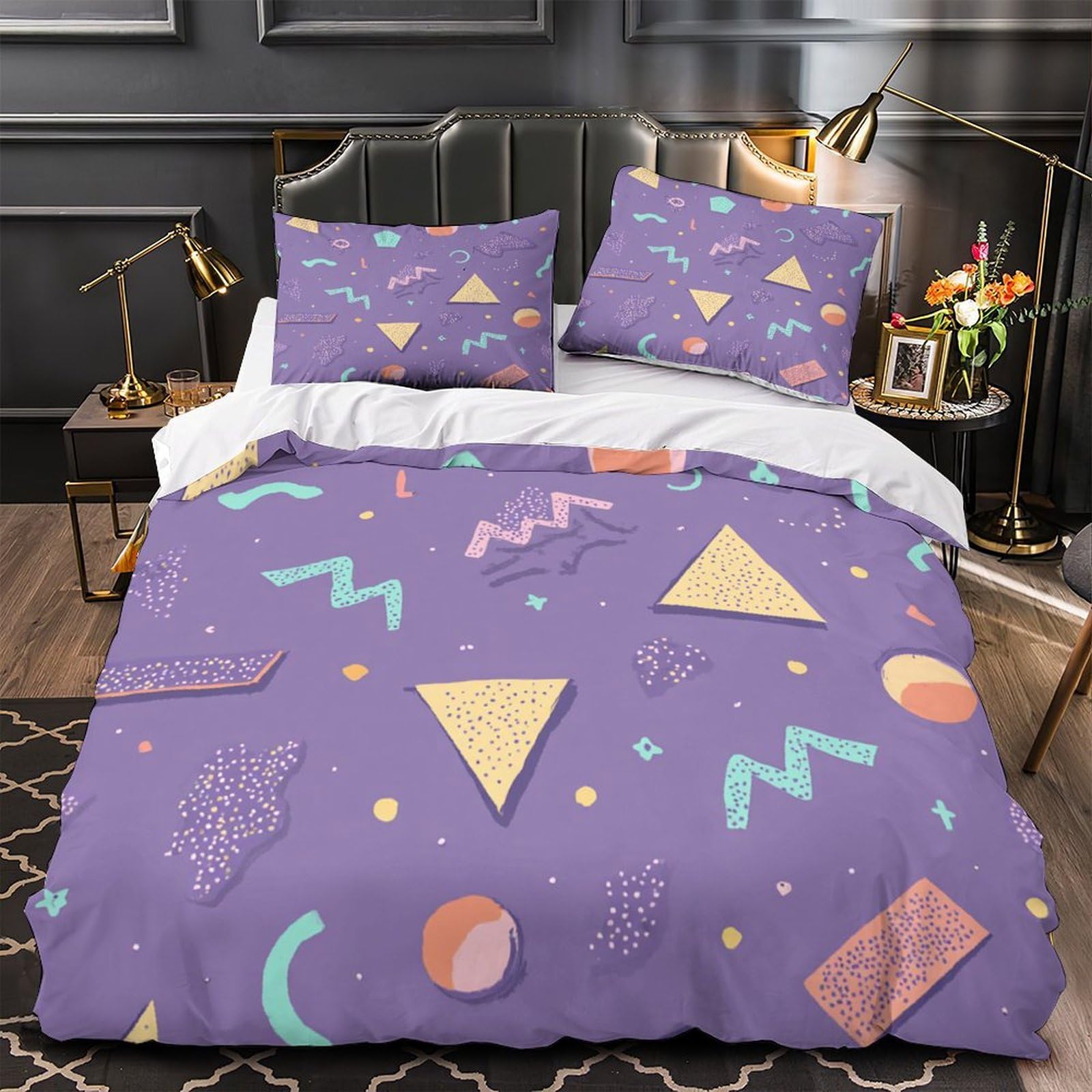 Housse de couette 200x200 géométrique hypoallergénique en microfibre résistante