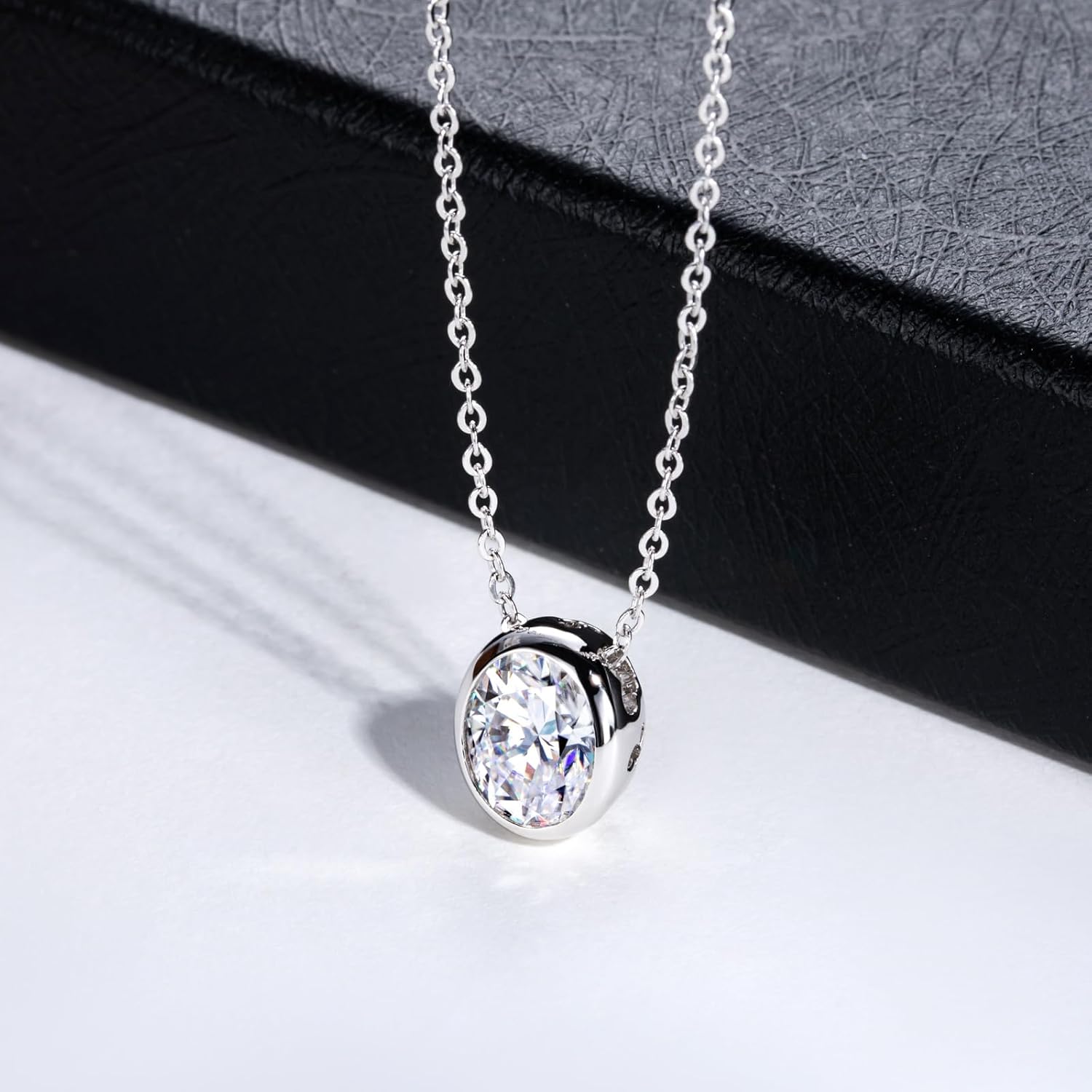 Moissanite 0.5-3ct Necklaces 18K White Gold Plated 925 Sterling Silver Bezel Set Round Cut D Color VVS1 Lab Created Diamond Solitaire Pendant Necklace for Women Men GRA Certified - Image 3