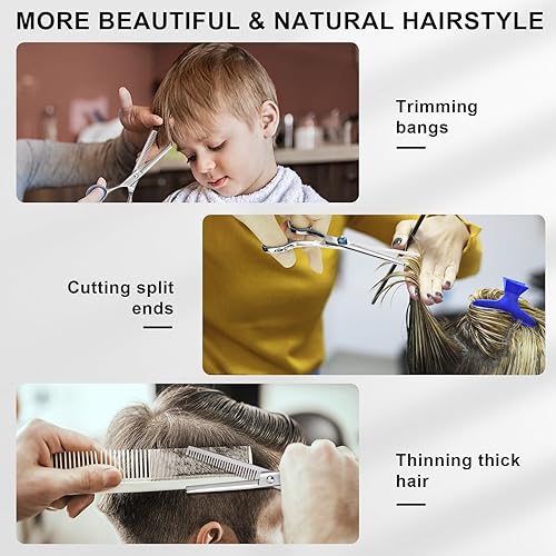 Miniatura 6 de Tijeras de corte de cabello y tijeras de adelgazamiento, tijeras profesionales de peluquería de acero inoxidable de 6.5 pulgadas con cuchillas