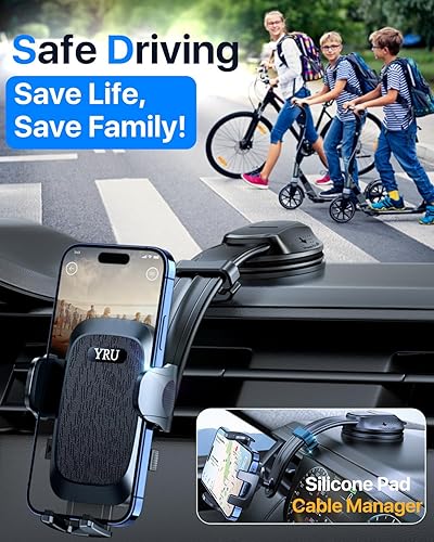 Miniatura 7 de YRU Soporte de teléfono para automóvil brazo de aluminio ajustable y flexible para 2026 Soporte de teléfono celular para salpicadero del automóvil,