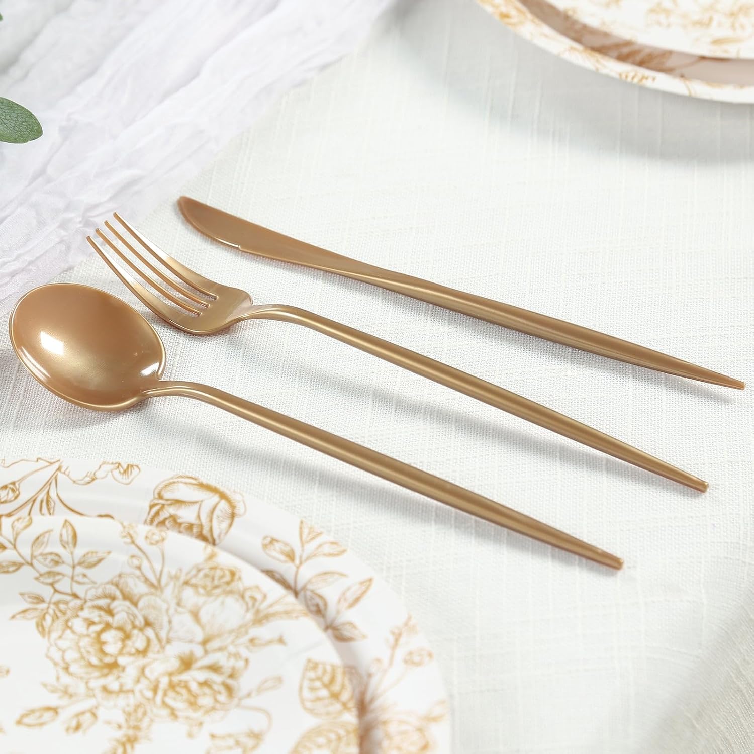 Efavormart 60-Pack Heavy Duty Plastic Utensil Set - Gold Disposable Silverware - Premium Sleek Cutlery Flatware for Formal Dinners & Weddings