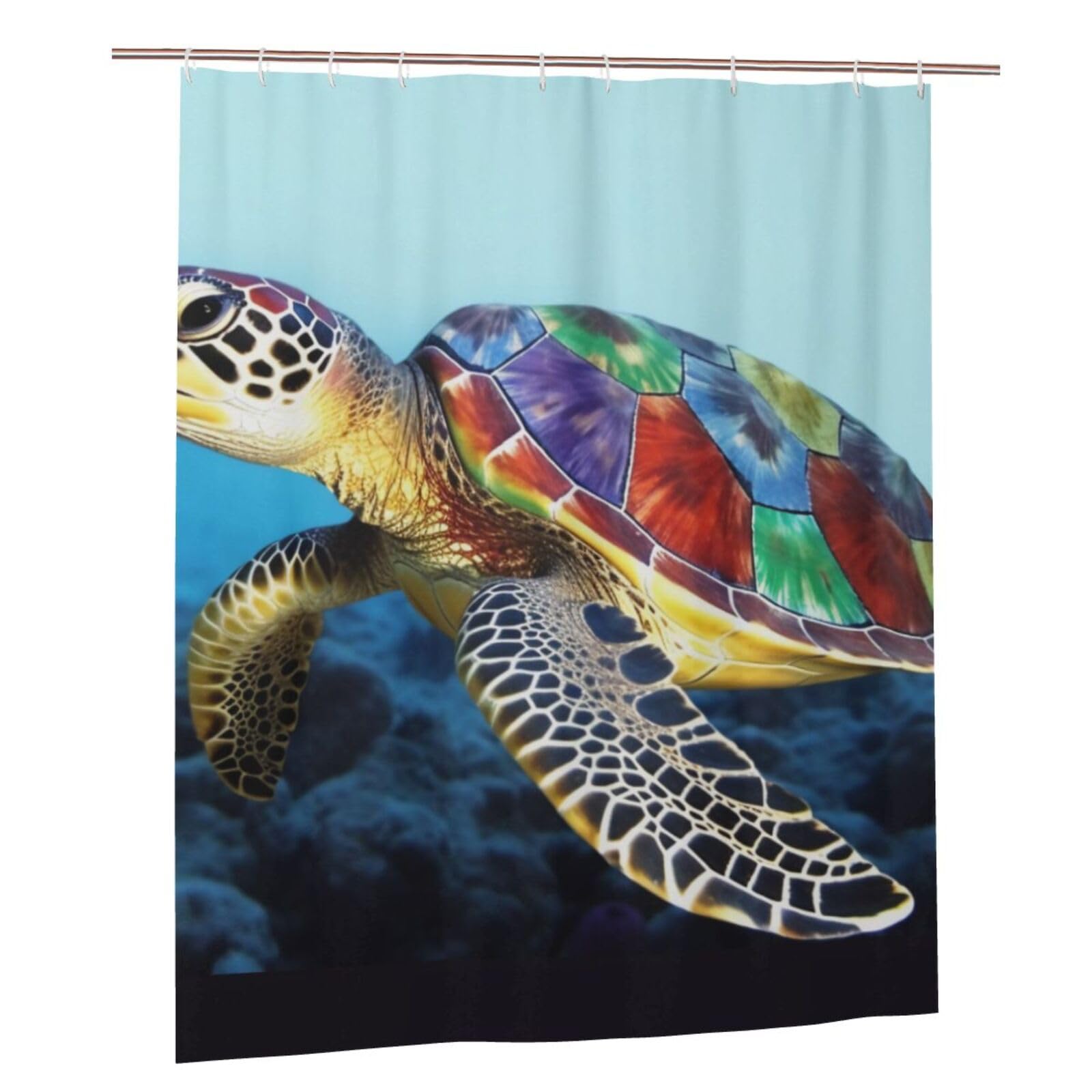 BWWHCCTI Sea Turtle Printed Shower Curtain With 12 Plastic Hooks Opaque Quick Drying Waterproof Shower Curtains Sets For Bathroom 152x183 Cm