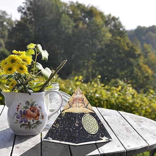 Miniatura 10 de Pirámide de orgonita de aguamarina, pirámide de cristal curativo de orgón, pirámide de piedras preciosas de cristal de orgón para meditación,