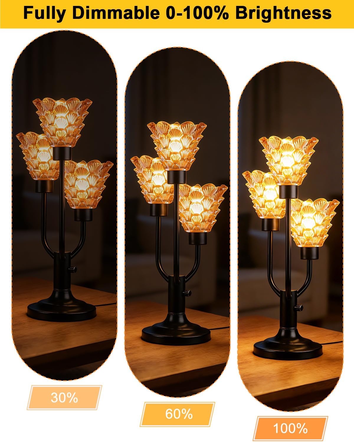 Glass Table Lamp Dimmable Mid Century Modern